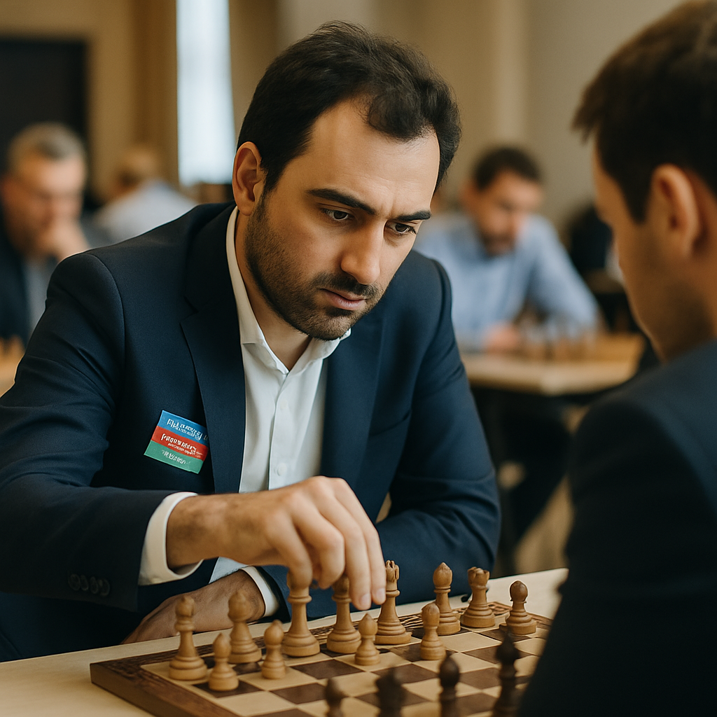 An Azerbaijani chess player focuses on a rapid game against a strong opponent at