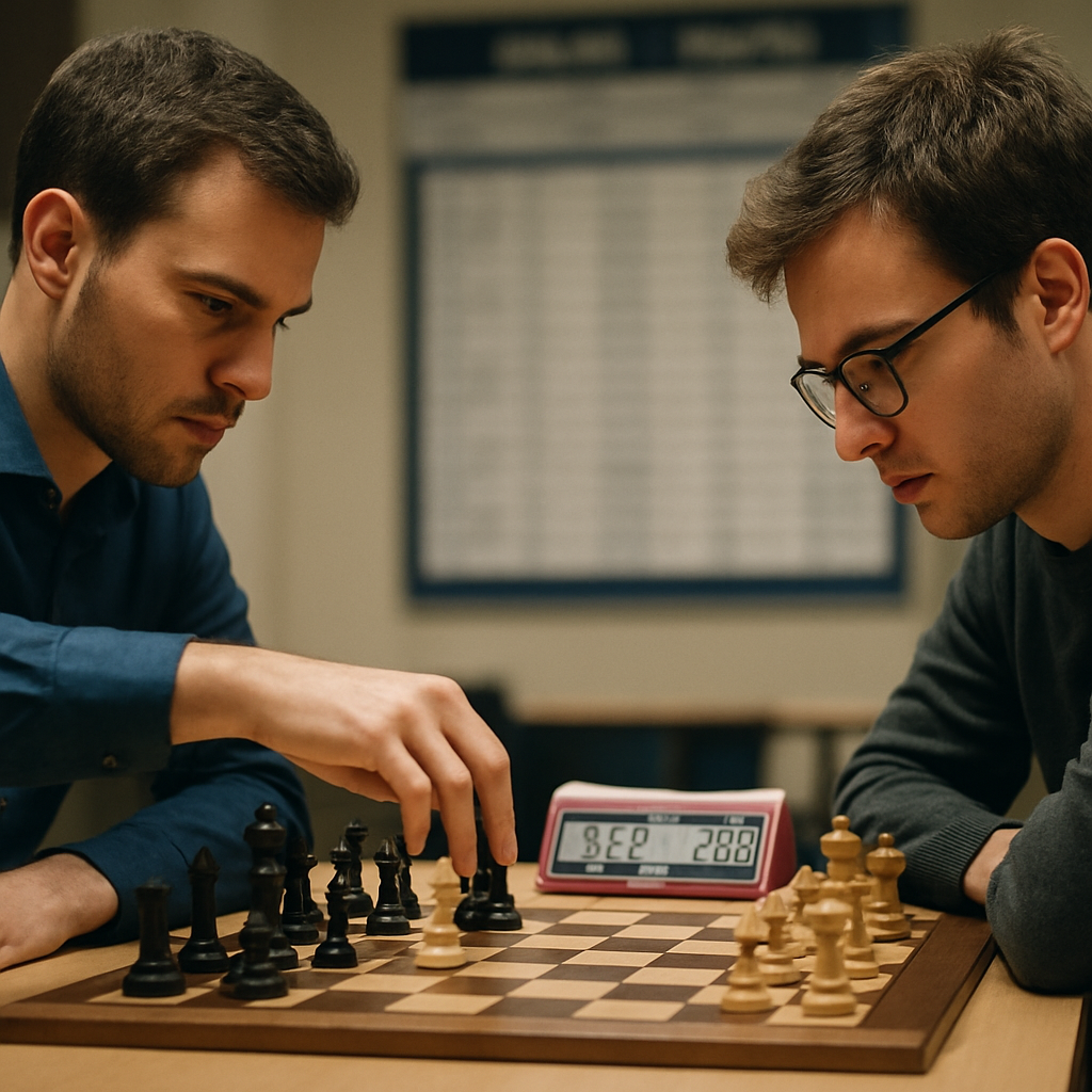 Chess players make quick decisions in a blitz or rapid tournament as the digital